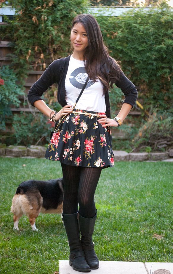 Floral Skirt and Boots outfit