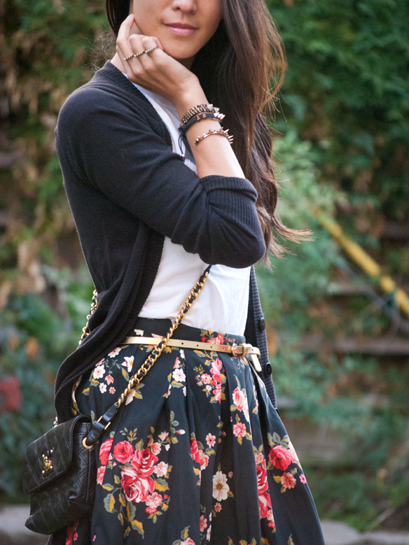 Floral Skirt and Cardigan outfit